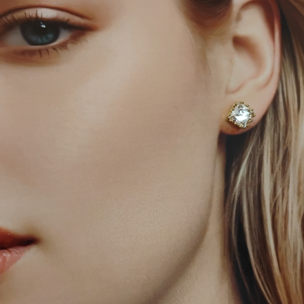 CZ Gold Tone Crown Study Earrings